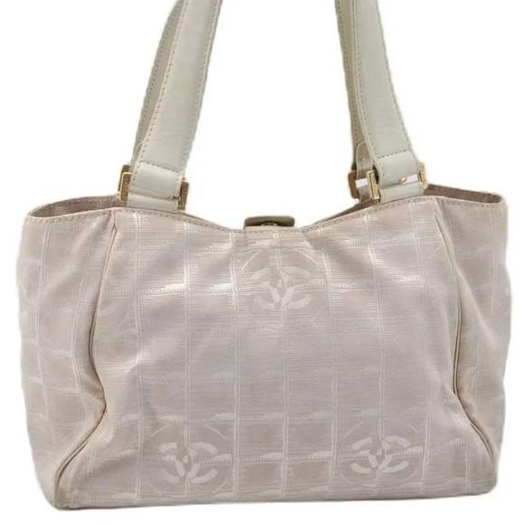 CHANEL CC Jacquard Travel Line Shoulder Hand Bag Canvas Leather Pink - Picture 1 of 4